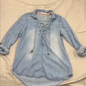 Washed Denim V Neck Shirt